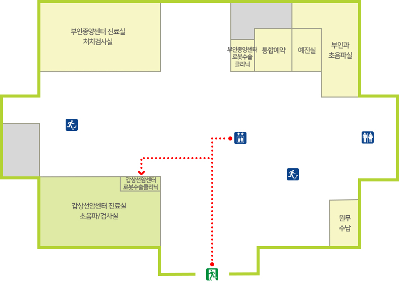 출입문 직진 후 좌측방향 갑상선암센터 이동